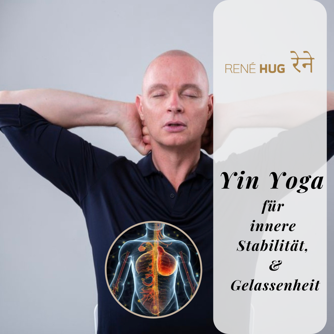 Yin Yoga für innere Stabilität und Gelassenheit René Hug in Yin Yoga Haltung in Rückenlage mit Unterstützung von Bolstern
